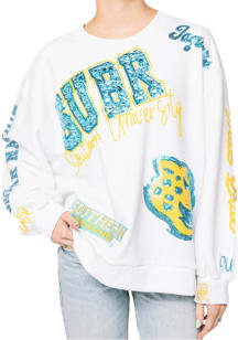 Queen of Sparkles Southern University Jaguars Womens White Bling All Over Icon Crew Sweatshirt