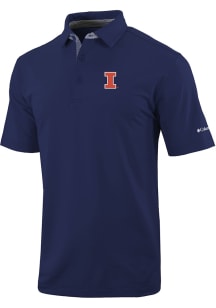 Columbia Illinois Fighting Illini Mens Navy Blue Heat Seal Even Lie Short Sleeve Polo