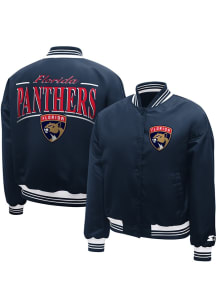 Starter Florida Panthers Womens Navy Blue Arch Stripe Satin Medium Weight Jacket