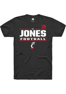 Cj Jones Cincinnati Bearcats Black Football NIL Stacked Box Short Sleeve Player T Shirt