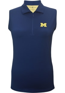 Michigan Wolverines Womens Navy Blue Striped Trim Polo Shirt