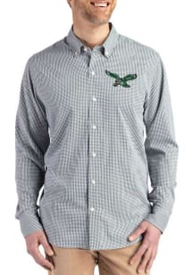 Cutter and Buck Philadelphia Eagles Mens Green Historic Gingham LS Woven Long Sleeve Dress Shirt