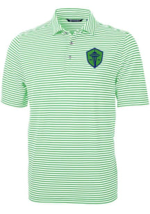 Cutter and Buck Seattle Sounders FC Mens Kelly Green Virtue Eco Pique Stripe Short Sleeve Polo