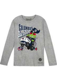 Stinger  Mitchell and Ness Columbus Blue Jackets Boys Grey Mascot Riding Zamboni Long Sleeve T-Shi..