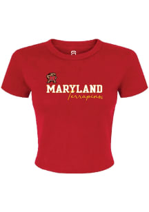 Summit Sportswear Maryland Terrapins Womens Red Rhinestone Short Sleeve T-Shirt