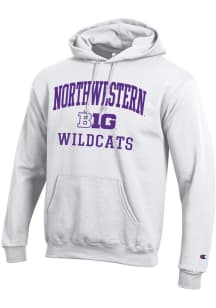 Champion Northwestern Wildcats Mens White Big Ten Powerblend Long Sleeve Hoodie