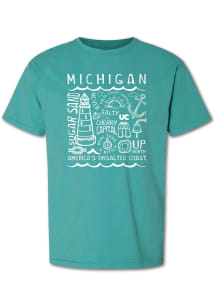Michigan Womens Teal Region Icons Short Sleeve T-Shirt