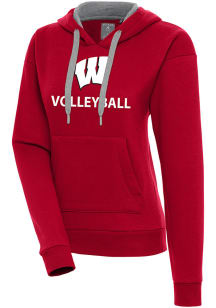 Antigua Wisconsin Badgers Womens Red Volleyball Victory Hooded Sweatshirt