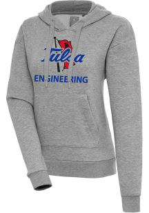 Antigua Tulsa Golden Hurricane Womens Grey Heather Tulsa Engineering  Victory Hooded Sweatshirt