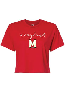 Summit Sportswear Maryland Terrapins Womens Red Rhinestone Script Short Sleeve T-Shirt