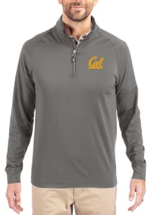 Cutter and Buck Cal Golden Bears Mens Graphite Adapt Eco Knit Long Sleeve Qtr Zip Pullover