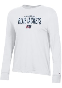 Champion Columbus Blue Jackets Womens White Mascot Logo Core LS Tee