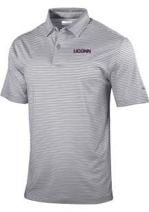 Columbia UConn Huskies Mens Grey Heat Seal Golden Hills Short Sleeve Polo