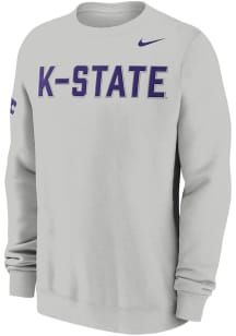 Nike K-State Wildcats Mens Ash Twill Club Fleece Long Sleeve Crew Sweatshirt