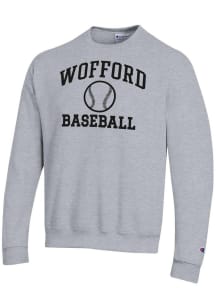 Champion Wofford Terriers Mens Grey Baseball Powerblend Long Sleeve Crew Sweatshirt