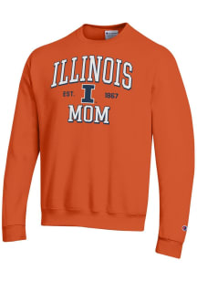 Champion Illinois Fighting Illini Mens Orange EST Date Mom Powerblend Long Sleeve Crew Sweatshirt