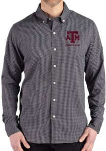 Cutter and Buck Texas A&M Aggies Mens Black Alumni Gingham LS Woven Long Sleeve Dress Shirt
