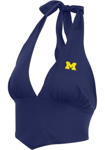 Michigan Wolverines Womens Navy Blue Double Hitter Halter Tank Top