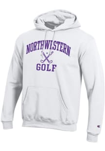 Champion Northwestern Wildcats Mens White Golf Icon Powerblend Long Sleeve Hoodie