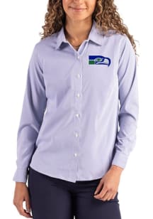 Cutter and Buck Seattle Seahawks Womens Historic Epic Confidence Pinstripe Long Sleeve Navy Blue D..