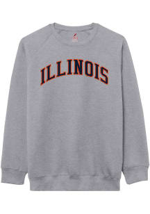 League Illinois Fighting Illini Mens Grey Heather Arch Name Twill Long Sleeve Crew Sweatshirt
