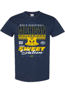 Something Inked Michigan Wolverines Navy Blue 2026 NCAA March Madness Sweet 16 Bound Net Short Sle..
