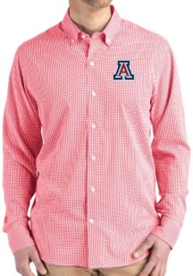 Cutter and Buck Arizona Wildcats Mens Red Gingham LS Woven Long Sleeve Dress Shirt