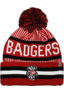 Wisconsin Badgers Red Pin Stripe Cuff Pom Knit Mens Knit Hat