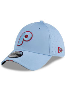 New Era Philadelphia Phillies Mens Light Blue Silicone Patch Featherweight Poly 39THIRTY Flex Hat