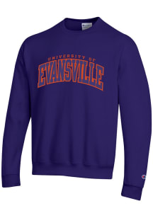 Champion Evansville Purple Aces Mens Purple Arch Name Long Sleeve Crew Sweatshirt