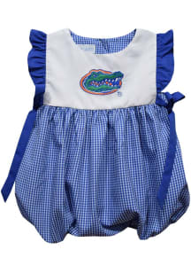 Vive La Fete Florida Gators Baby Girls Blue Gingham Bubble Short Sleeve Dress