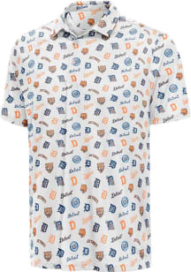 Antigua Detroit Tigers Mens White Cooperstown Short Sleeve Polo