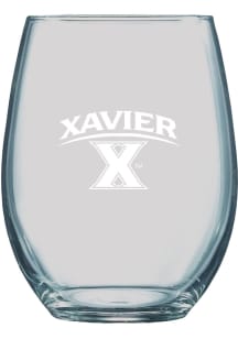 Xavier Musketeers 21oz Logo Engraved Stemless Wine Glass - White