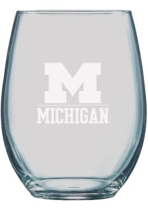 Michigan Wolverines 21oz Etched Stemless Wine Glass - White