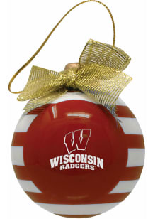 Wisconsin Badgers Ceramic Striped Ball Ornament - Red