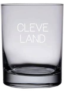 Cleveland Script 14oz Engraved Rock Glass - White