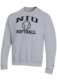 Champion Northern Illinois Huskies Mens Grey Softball Icon Powerblend Long Sleeve Crew Sweatshirt