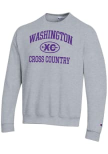 Champion Washington Huskies Mens Grey Cross Country Icon Powerblend Long Sleeve Crew Sweatshirt