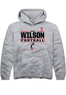 Logan Wilson Rally Cincinnati Bearcats Youth NIL Stacked Box Long Sleeve Player Hoodie Grey