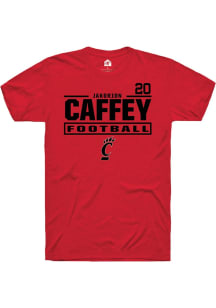 Jakorion Caffey Cincinnati Bearcats Red Football NIL Stacked Box Short Sleeve Player T Shirt