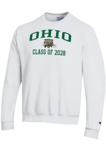 Champion Ohio Bobcats Mens White Primary Class of 2028 Powerblend Long Sleeve Crew Sweatshirt