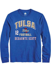 Dedaunte Scott Tulsa Golden Hurricane Blue Football NIL Arch Logo Long Sleeve Player T Shirt