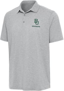 Antigua Baylor Bears Mens Grey Heather Grandpa Par 3 Short Sleeve Polo