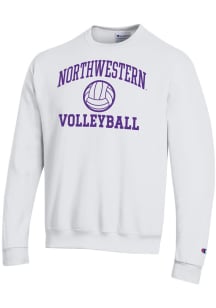 Champion Northwestern Wildcats Mens White Volleyball Icon Powerblend Long Sleeve Crew Sweatshirt