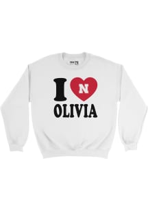 Olivia Mauch  Campus Ink Nebraska Cornhuskers Youth White I Heart Olivia Crew Long Sleeve Crew Swe..