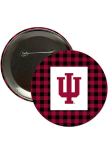 Indiana Hoosiers 3" Plaid Button - Crimson