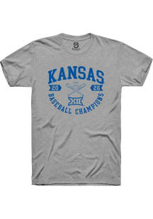 Summit Sportswear Kansas Jayhawks Grey 2026 Big 12 Baseball Tournament Champions Short Sleeve T Sh..