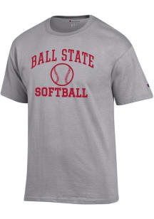 Champion Ball State Cardinals Grey Softball Icon Jersey Short Sleeve T Shirt