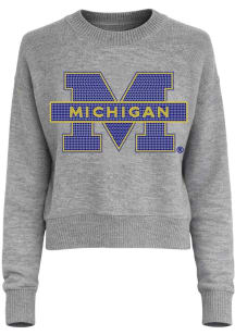 Michigan Wolverines Womens Grey Block Crystal Long Sleeve Sweater