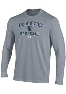 Under Armour Rice Owls Grey Baseball Performance Long Sleeve T Shirt
